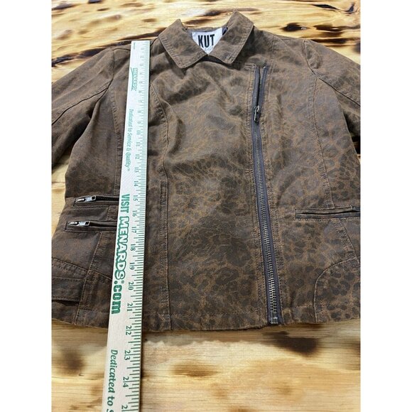 Kut From‎ The Kloth Women Faux Suede Size Medium Zip Jacket Leopard Print Preppy - Picture 4 of 16